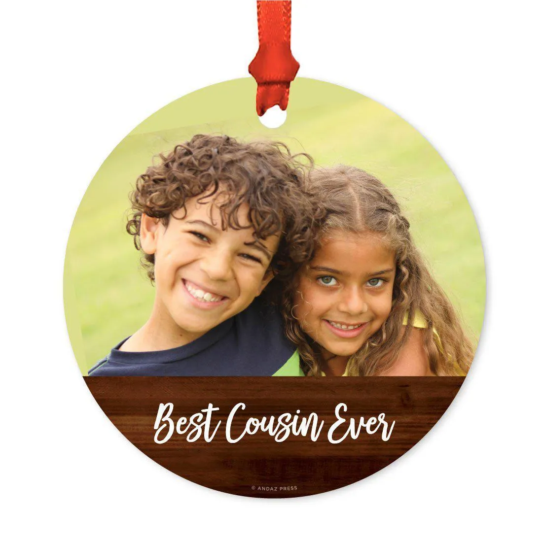 Best Collection, Photo Personalized Christmas Metal Ornament, Rustic Wood