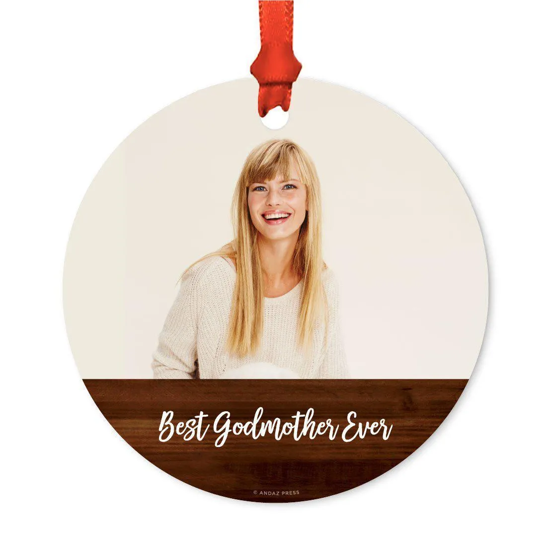 Best Collection, Photo Personalized Christmas Metal Ornament, Rustic Wood