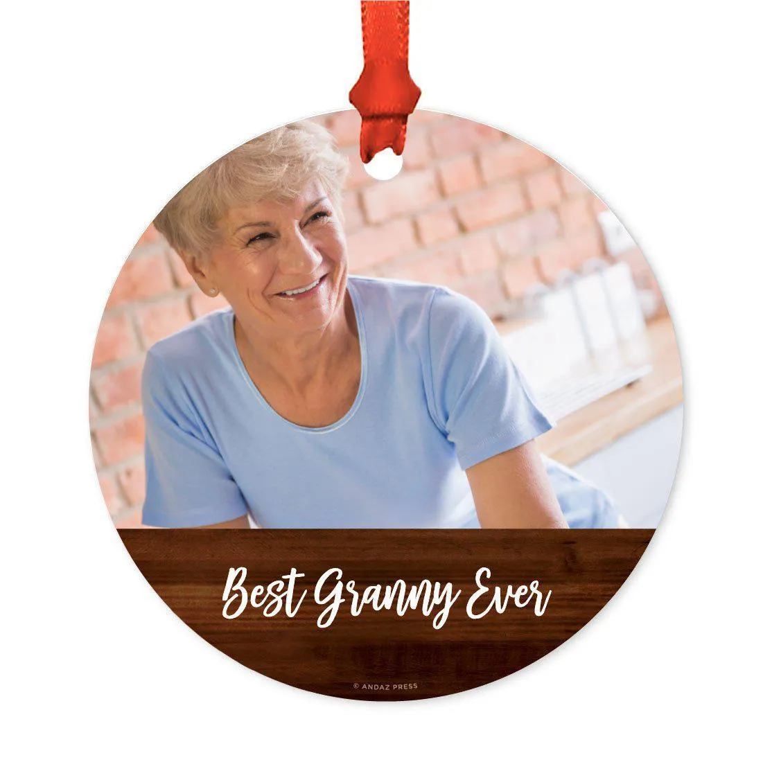 Best Collection, Photo Personalized Christmas Metal Ornament, Rustic Wood