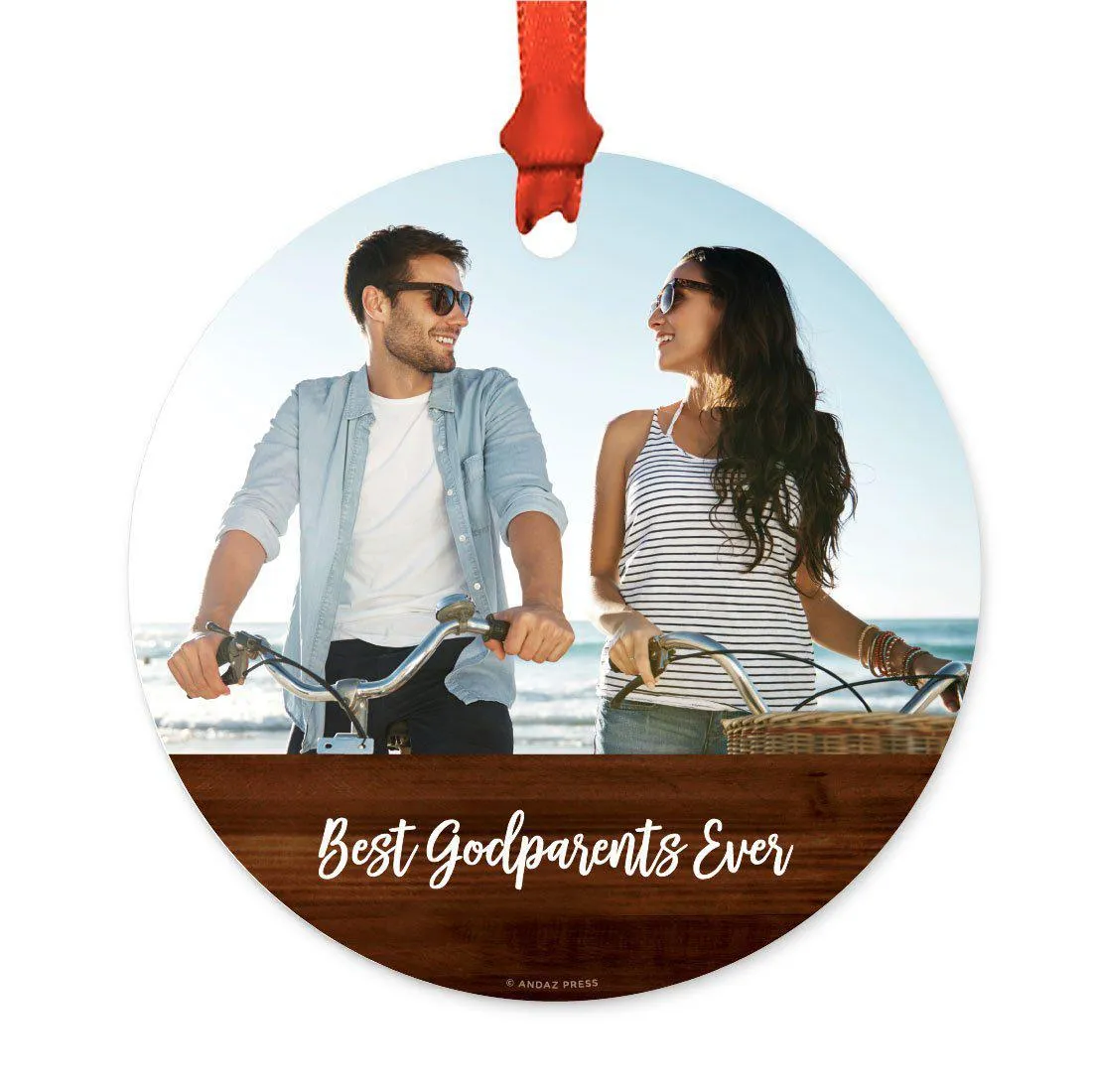 Best Collection, Photo Personalized Christmas Metal Ornament, Rustic Wood