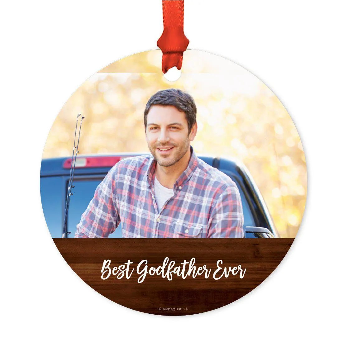 Best Collection, Photo Personalized Christmas Metal Ornament, Rustic Wood