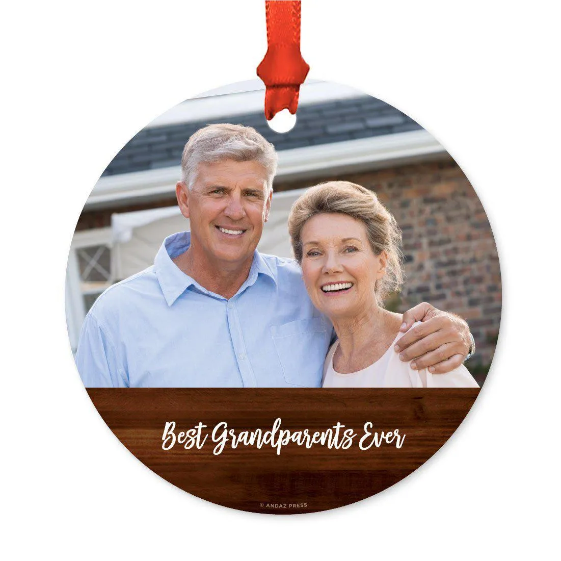 Best Collection, Photo Personalized Christmas Metal Ornament, Rustic Wood