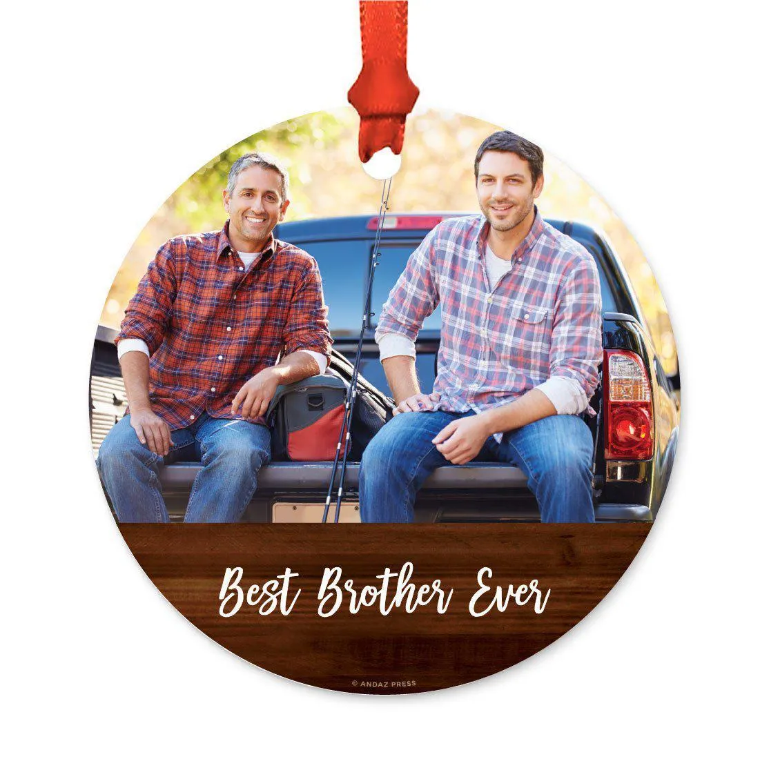 Best Collection, Photo Personalized Christmas Metal Ornament, Rustic Wood