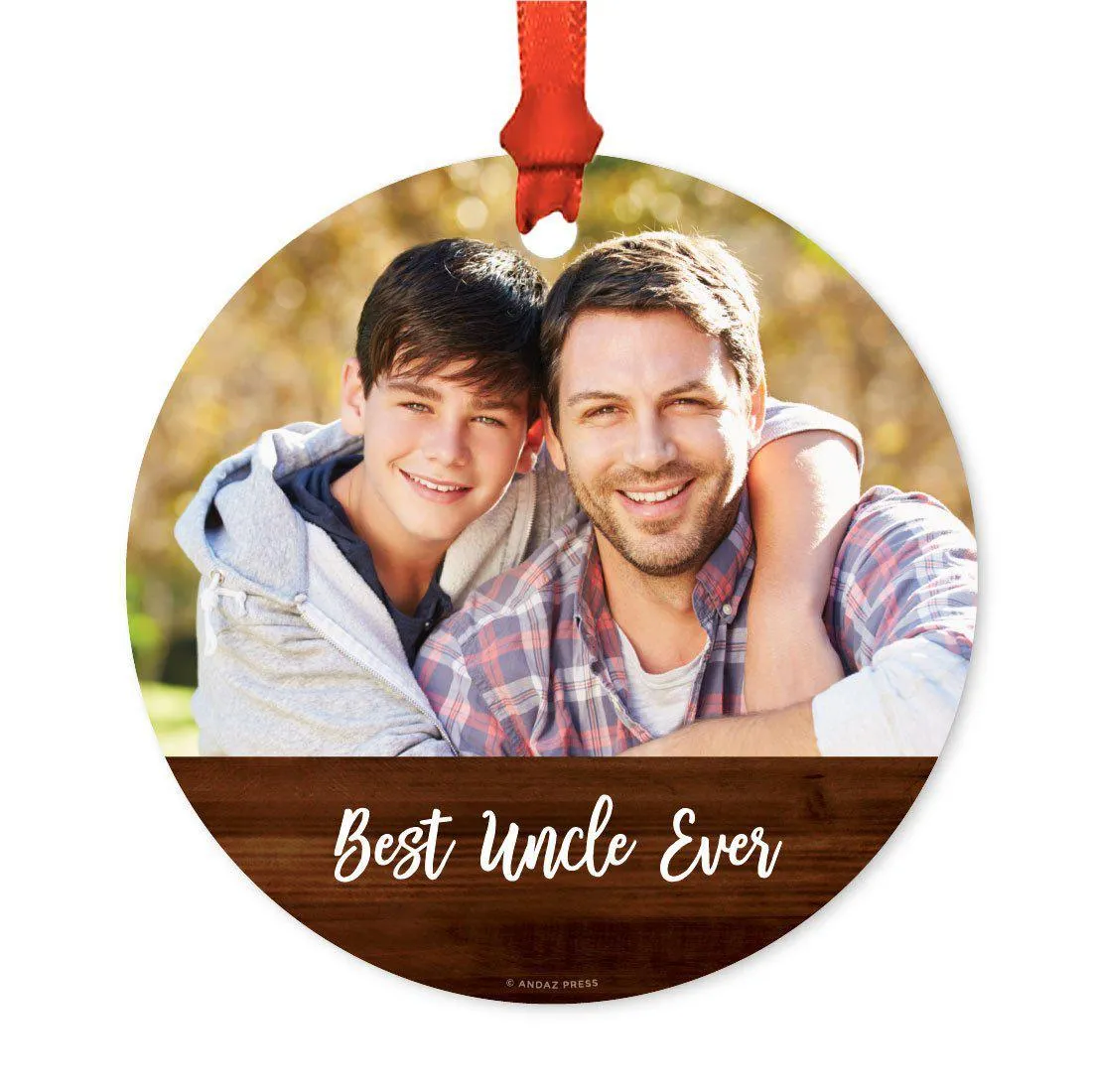 Best Collection, Photo Personalized Christmas Metal Ornament, Rustic Wood