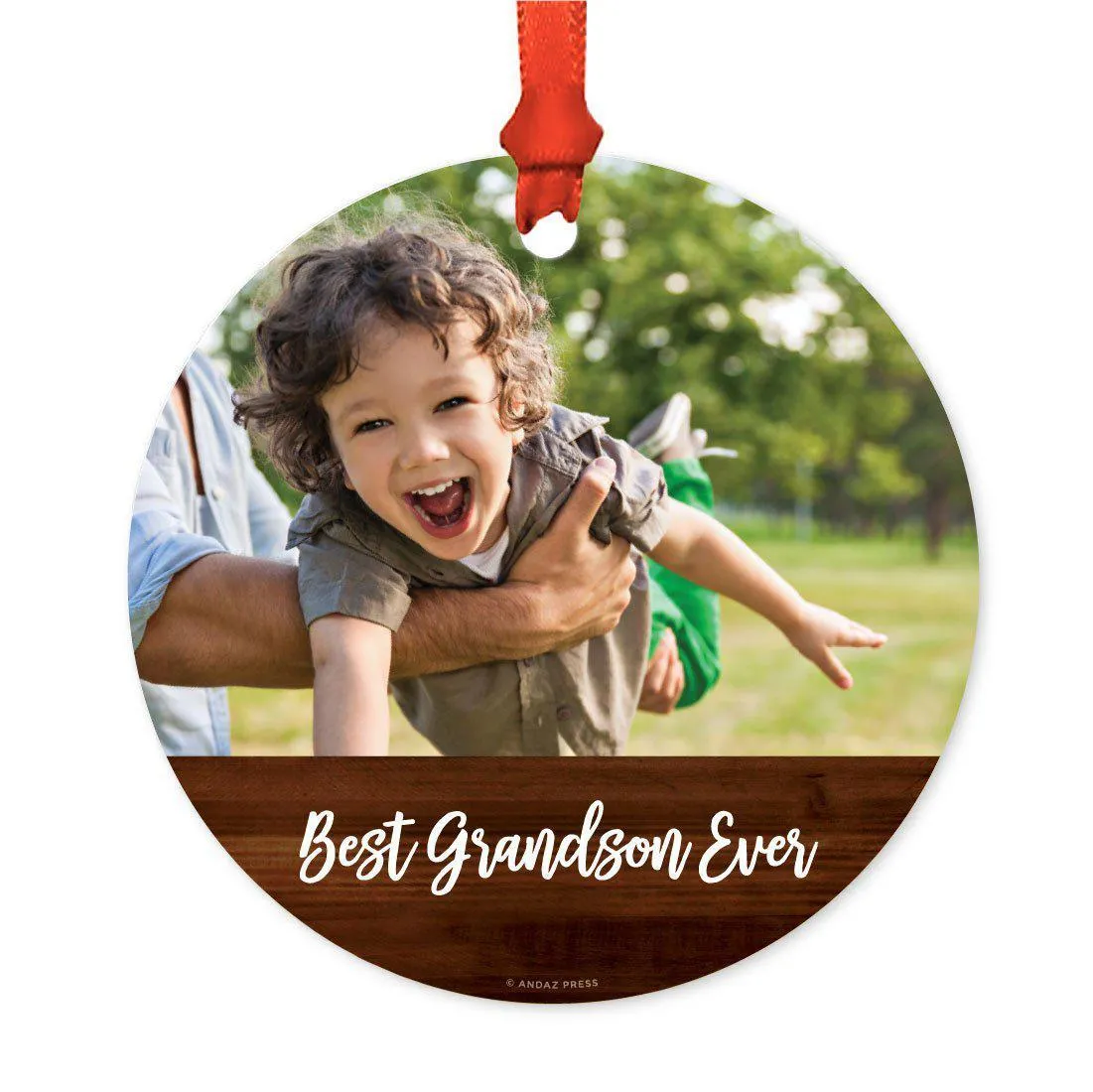 Best Collection, Photo Personalized Christmas Metal Ornament, Rustic Wood