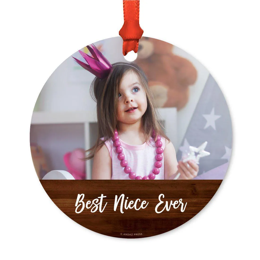 Best Collection, Photo Personalized Christmas Metal Ornament, Rustic Wood