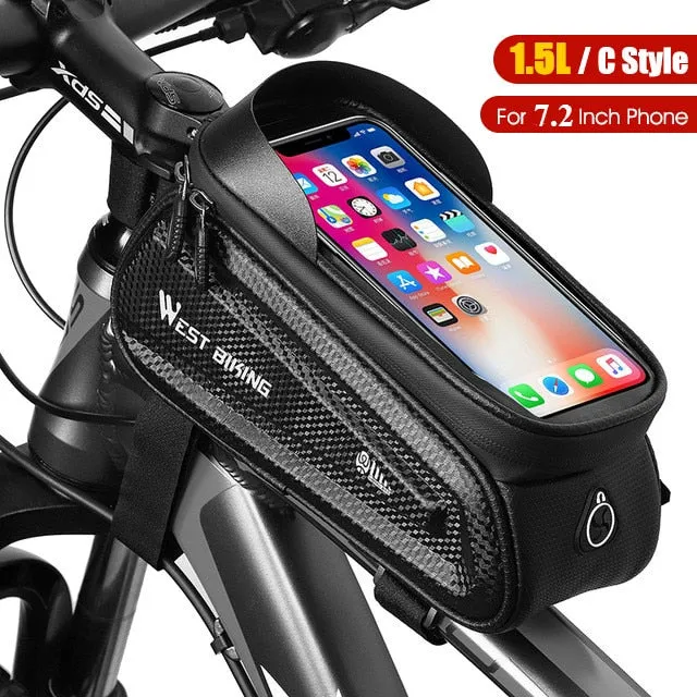 Bicycle Frame Bag Waterproof MTB Road Bike Bag Top Tube 6-7.2 Inch Touch Screen Phone Bag Case Cycling Accessories