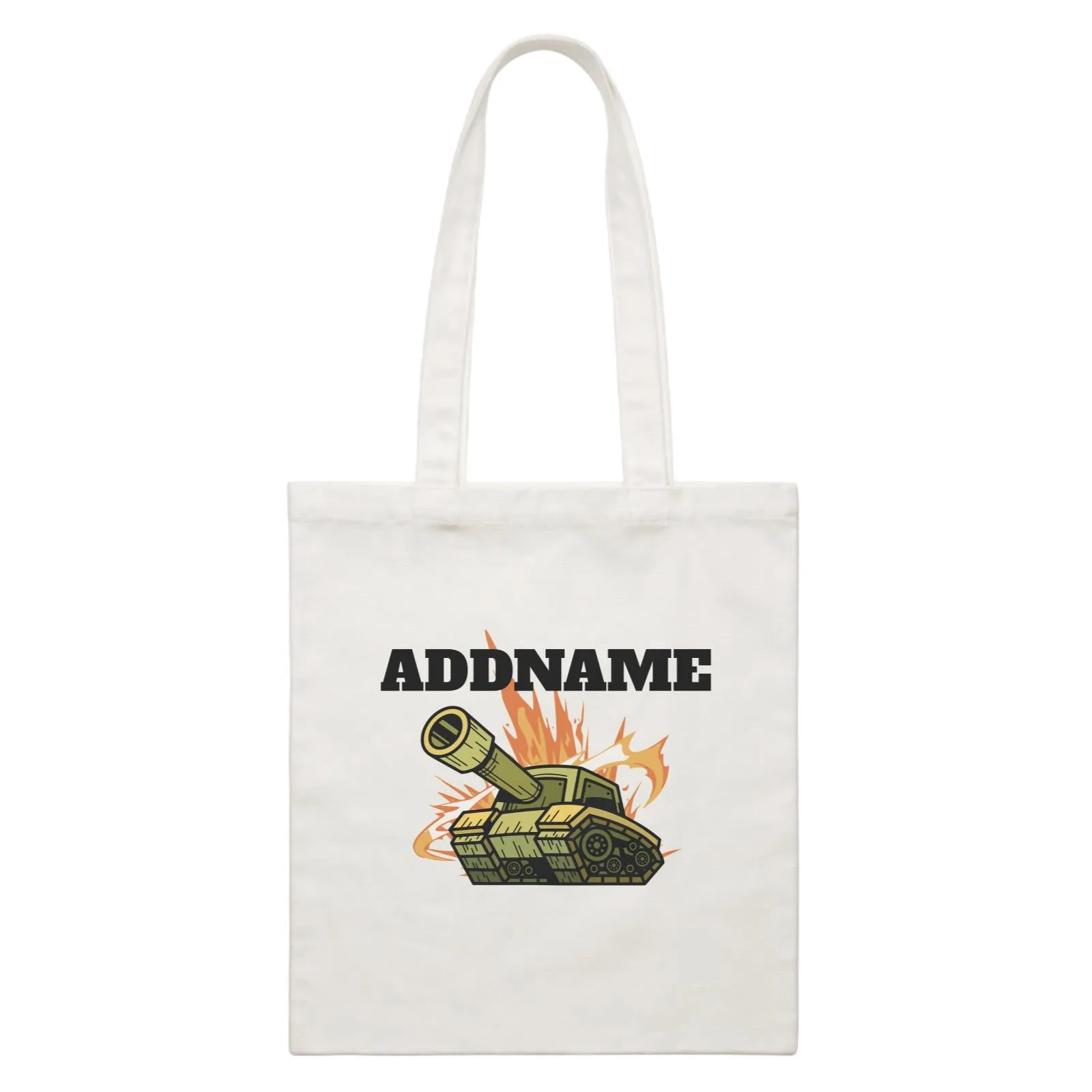 Birthday Battle Theme Tank Addname White Canvas Bag