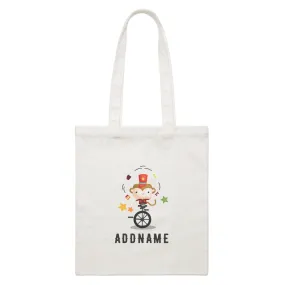 Birthday Circus Monkey Juggling With Unicycle Addname White Canvas Bag