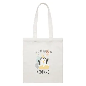 Birthday Cute Penguin And Cake It's My Birthday Addname White Canvas Bag