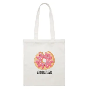 Birthday Unicorn Bitemark Donut Addname White Canvas Bag