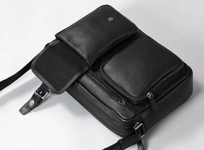 Black Leather Mens Cool Shoulder Bags Messenger Bags for men