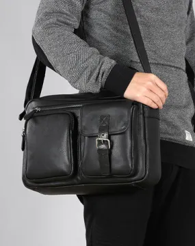 Black Leather Mens Cool Shoulder Bags Messenger Bags for men