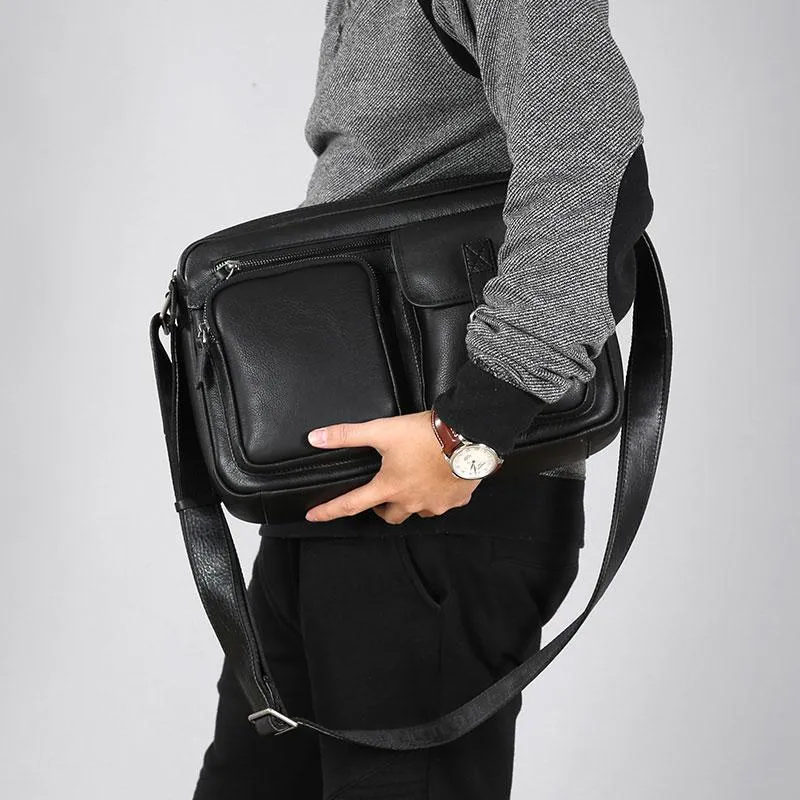 Black Leather Mens Cool Shoulder Bags Messenger Bags for men