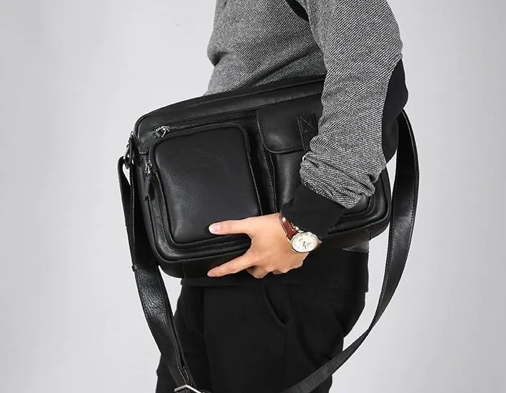 Black Leather Mens Cool Shoulder Bags Messenger Bags for men