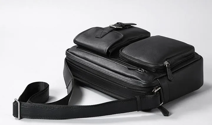 Black Leather Mens Cool Shoulder Bags Messenger Bags for men