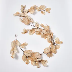 Bleached Cream Oak Leaf & Brown Acorn Fall Mantel Garland Table Runner