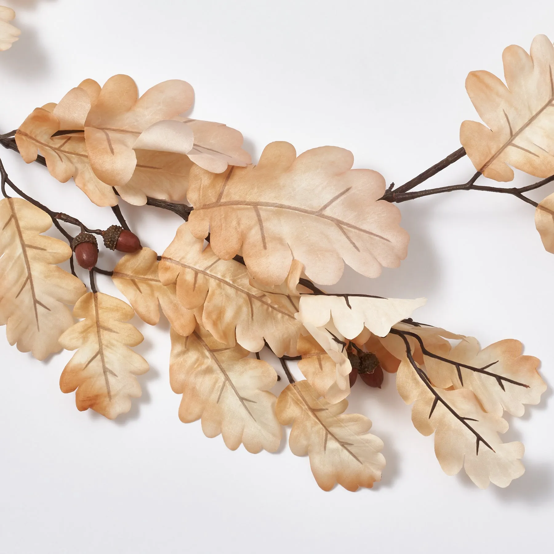 Bleached Cream Oak Leaf & Brown Acorn Fall Mantel Garland Table Runner