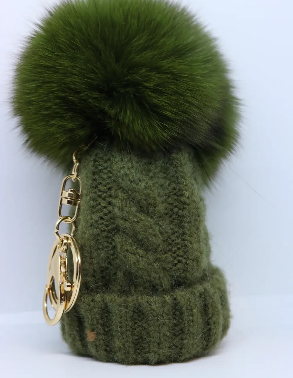 Bobble Hat Pom Pom Key Ring in Green or White - By Feathers Of Italy