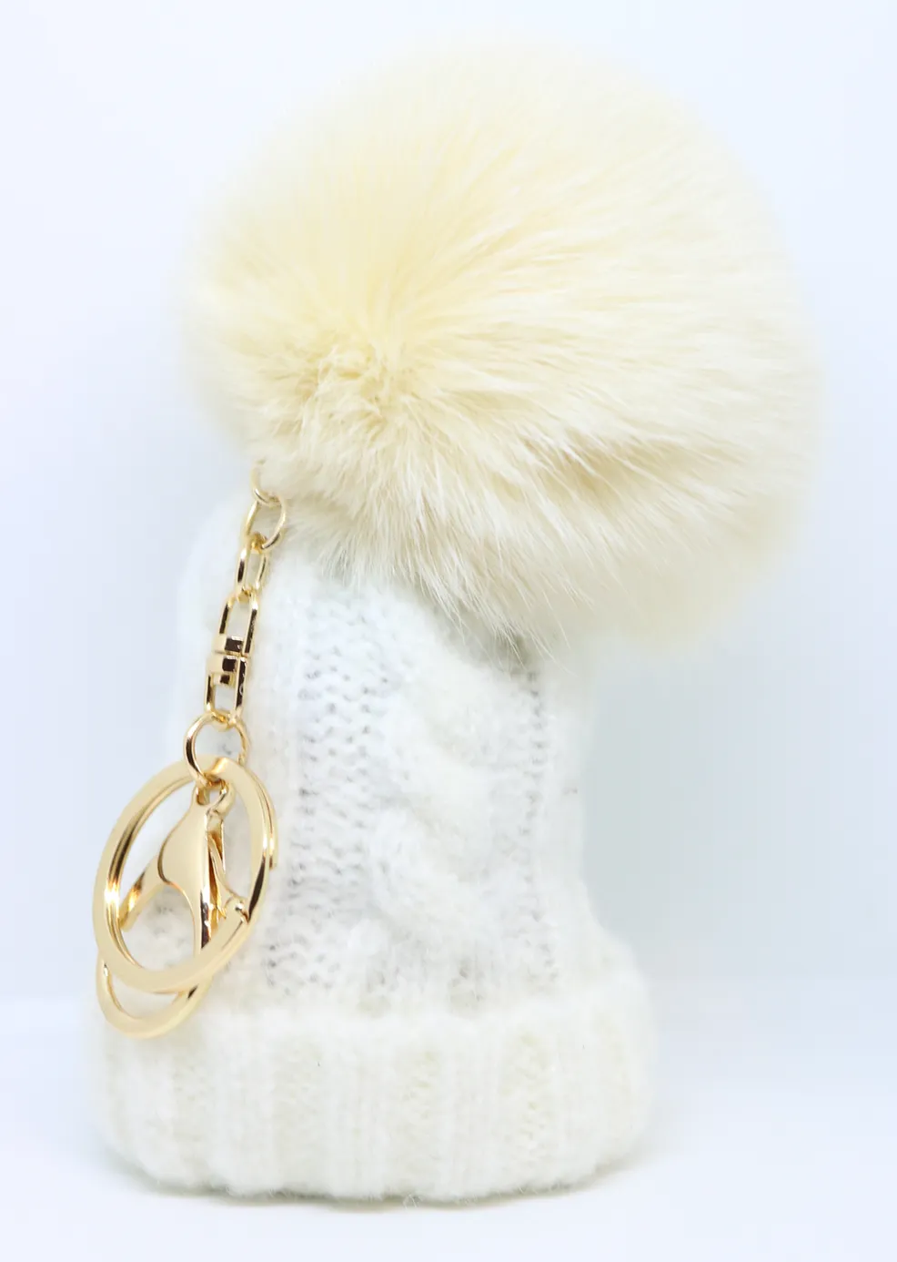 Bobble Hat Pom Pom Key Ring in Green or White - By Feathers Of Italy