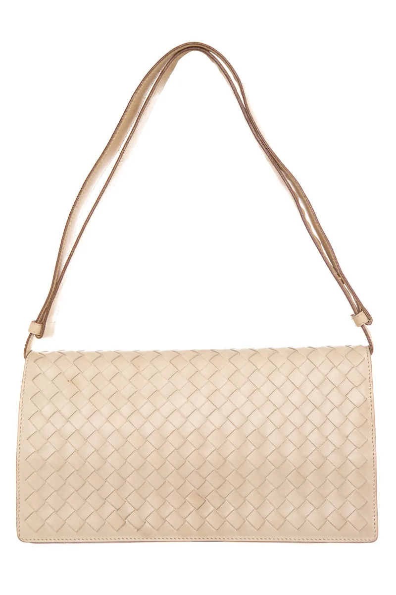 Bottega Veneta Beige Intrecciato Flap Leather Shoulder