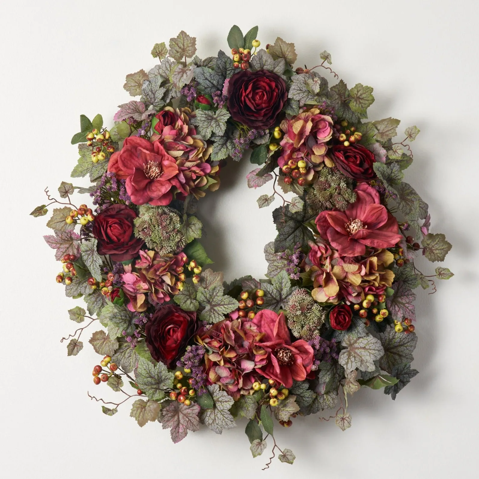 Burgundy Hydrangea & Golden Ranunculus Front Door Fall Wreath