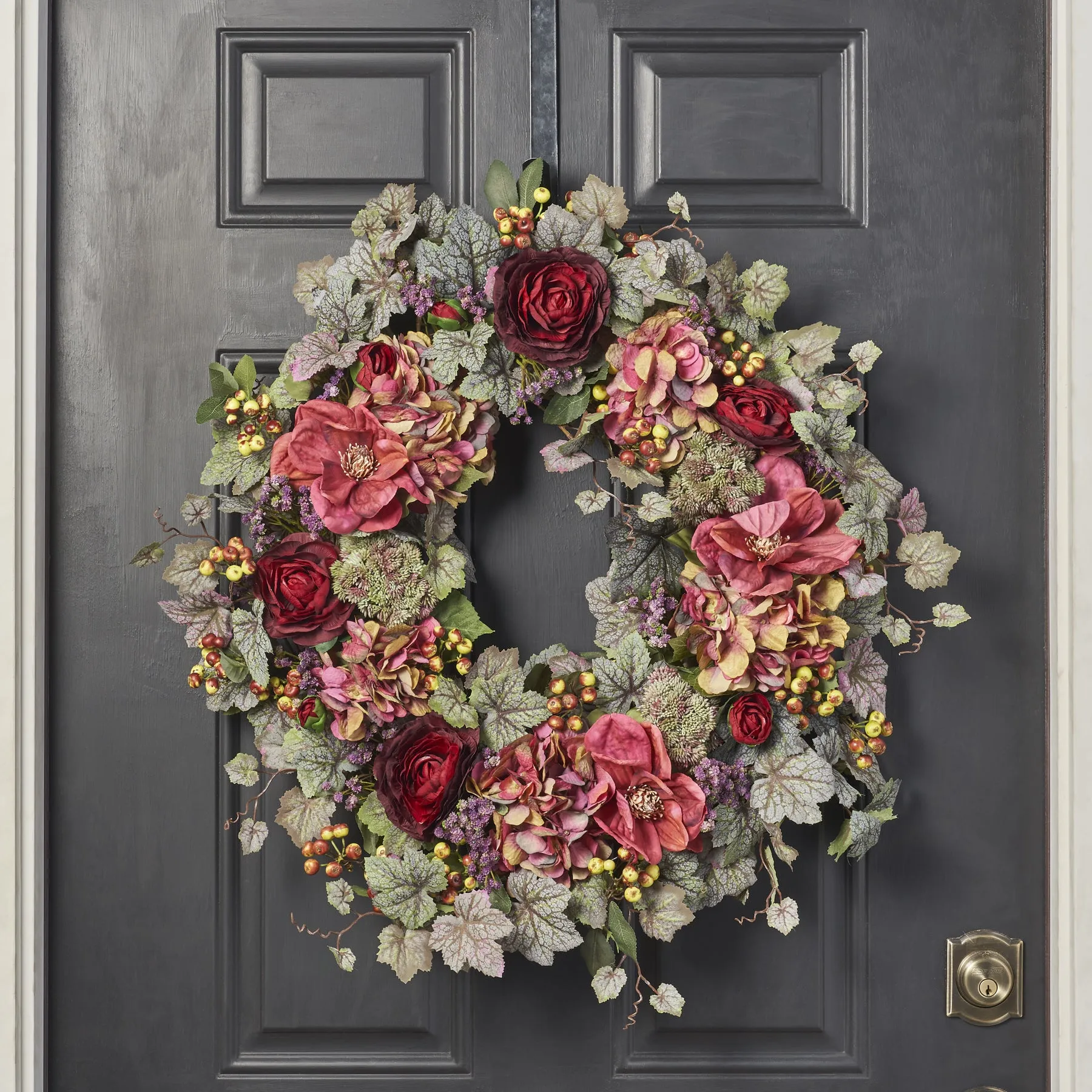 Burgundy Hydrangea & Golden Ranunculus Front Door Fall Wreath