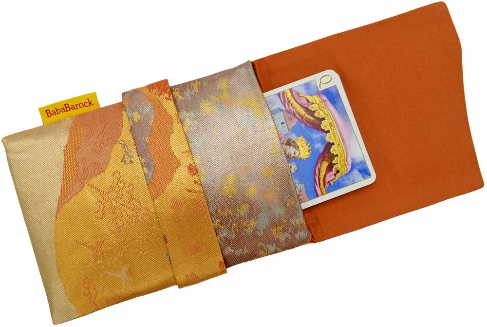 Burnt Orange & Gold Metallics - Japanese vintage silk foldover pouch