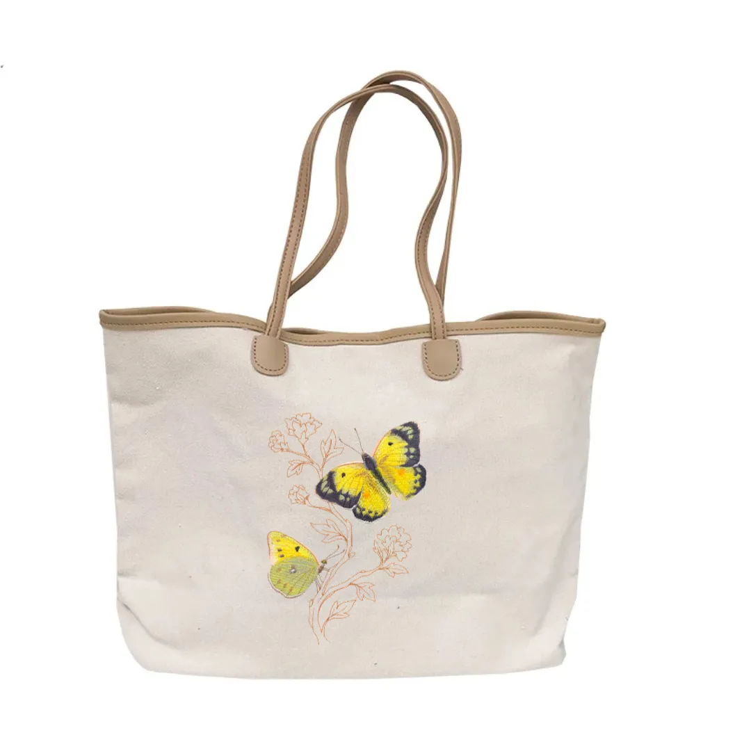 Butterflies Embroidered Cotton Canvas Market Bag. Choice of 5 different bags and 6 different butterflies