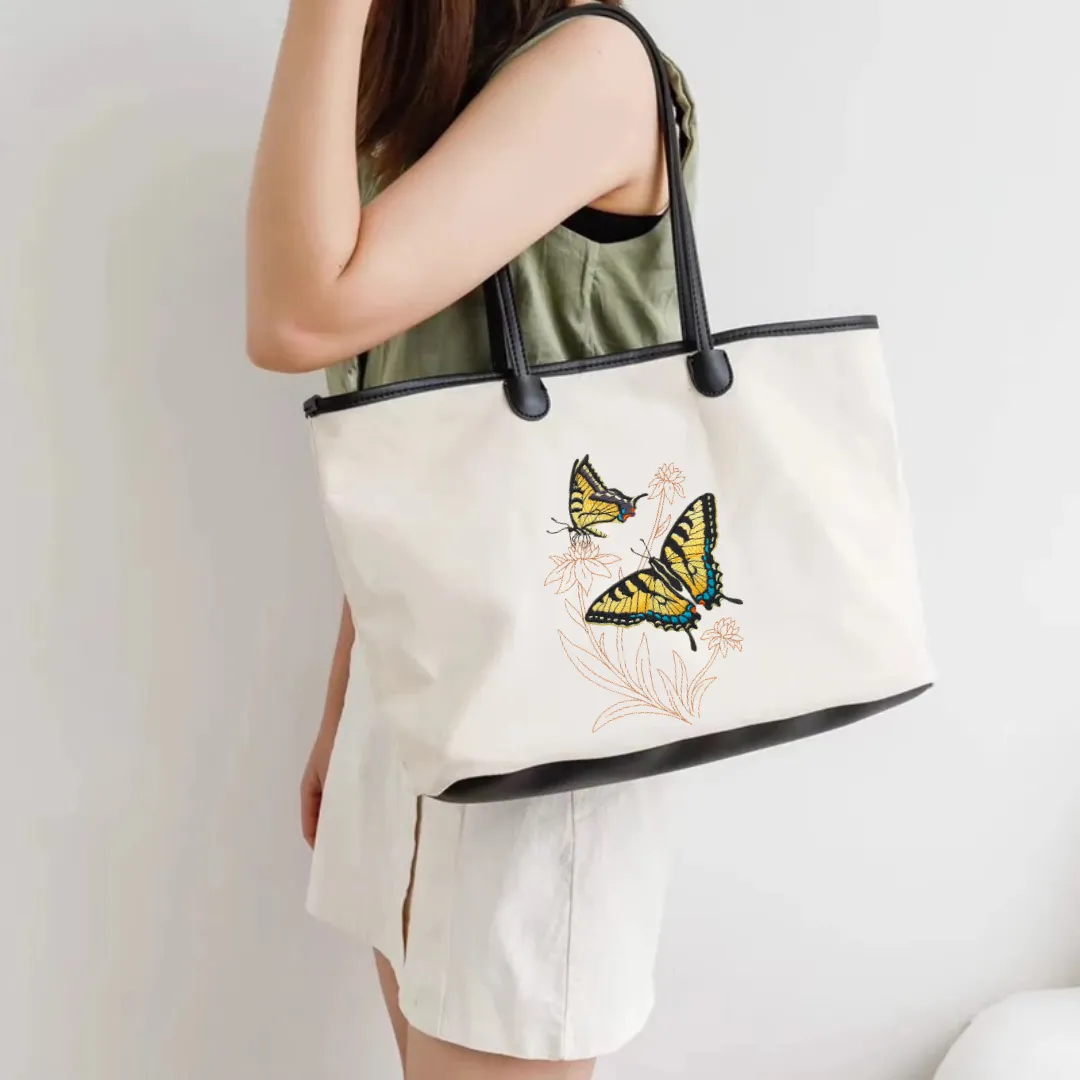 Butterflies Embroidered Cotton Canvas Market Bag. Choice of 5 different bags and 6 different butterflies