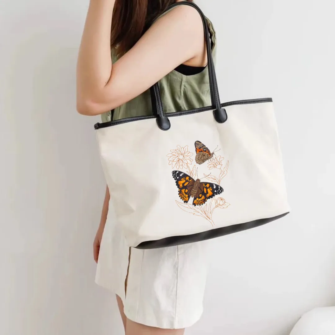 Butterflies Embroidered Cotton Canvas Market Bag. Choice of 5 different bags and 6 different butterflies