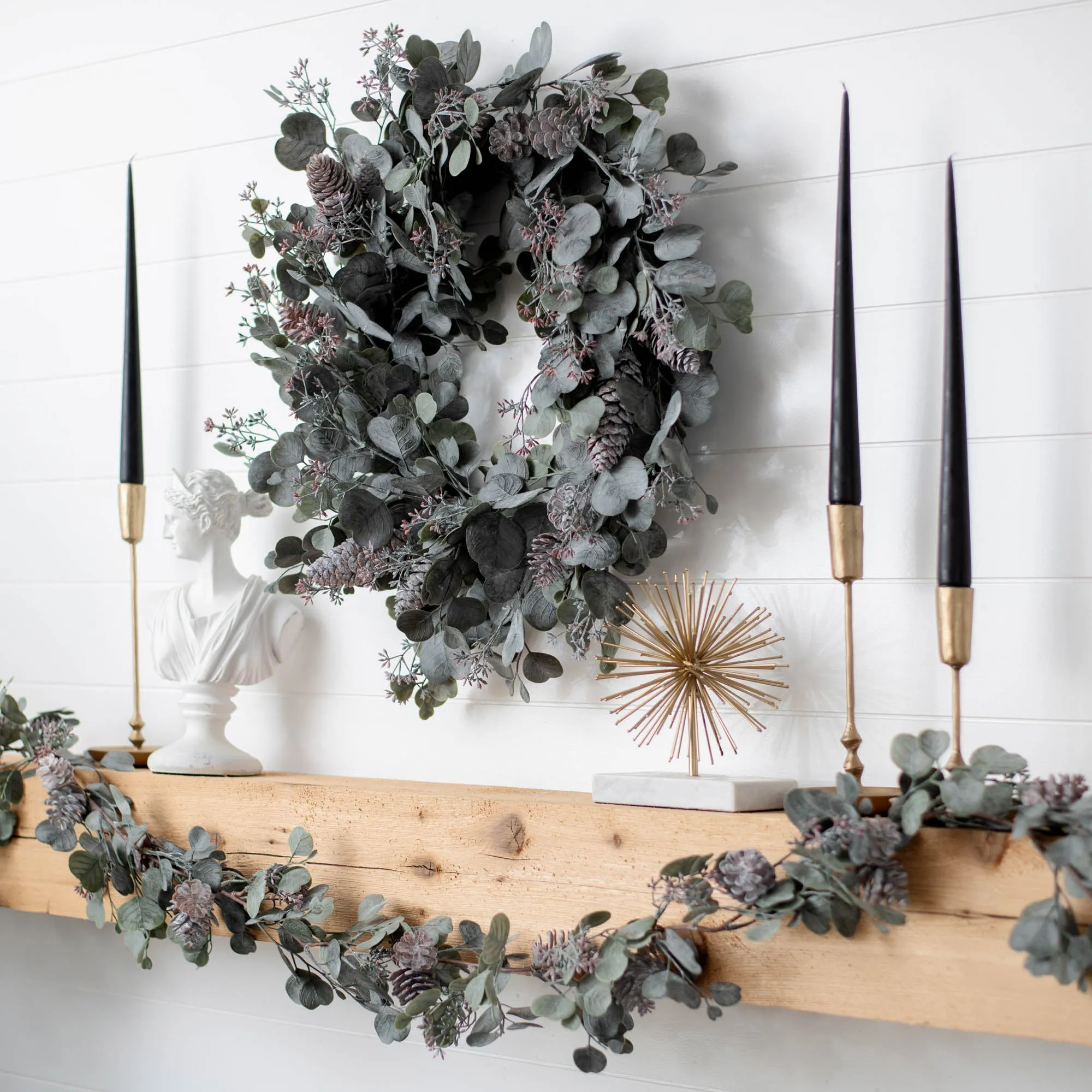 Candlelit Evenings - Faux Dusty Green Silver Dollar Eucalyptus & Pinecone Christmas Front Door Winter Wreath