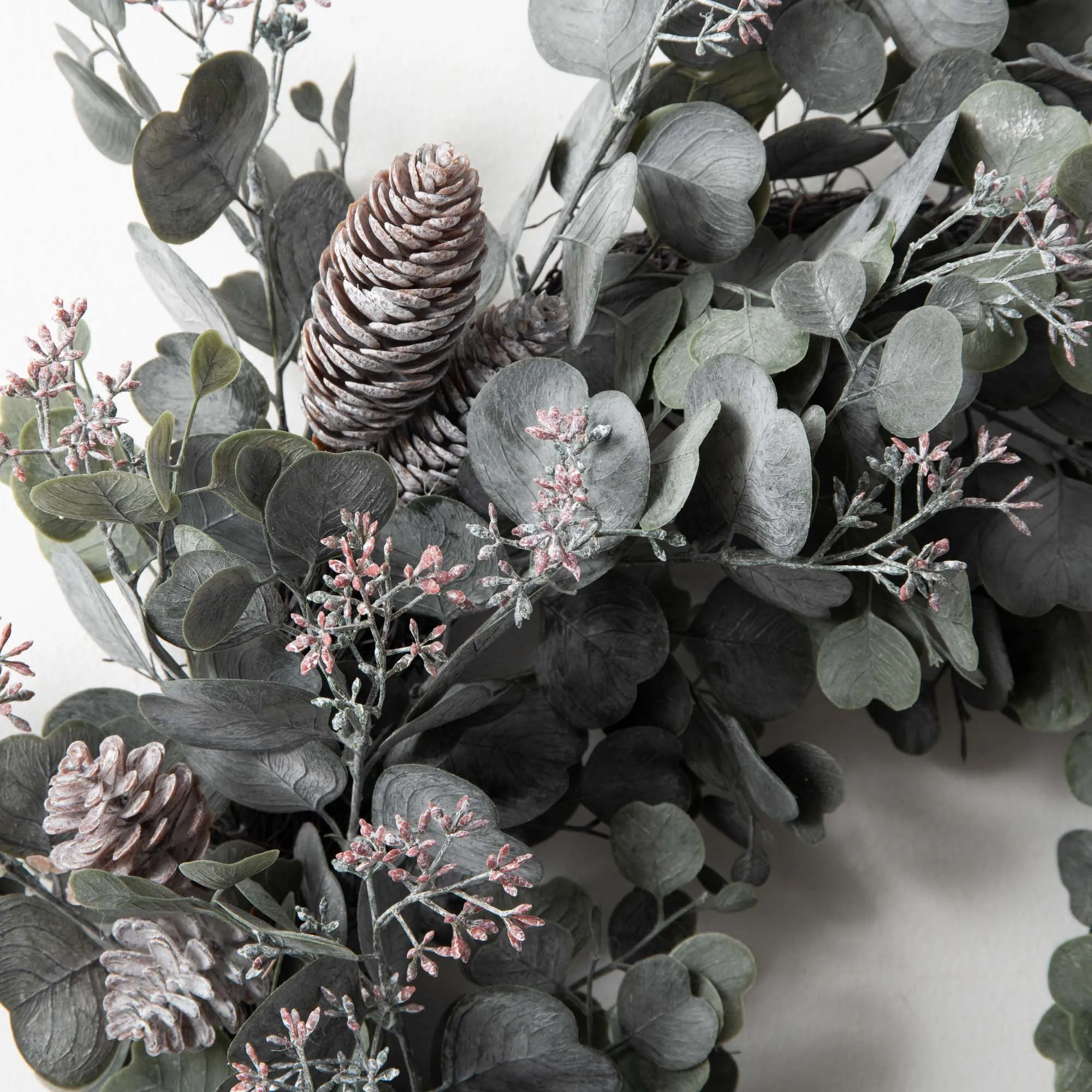 Candlelit Evenings - Faux Dusty Green Silver Dollar Eucalyptus & Pinecone Christmas Front Door Winter Wreath