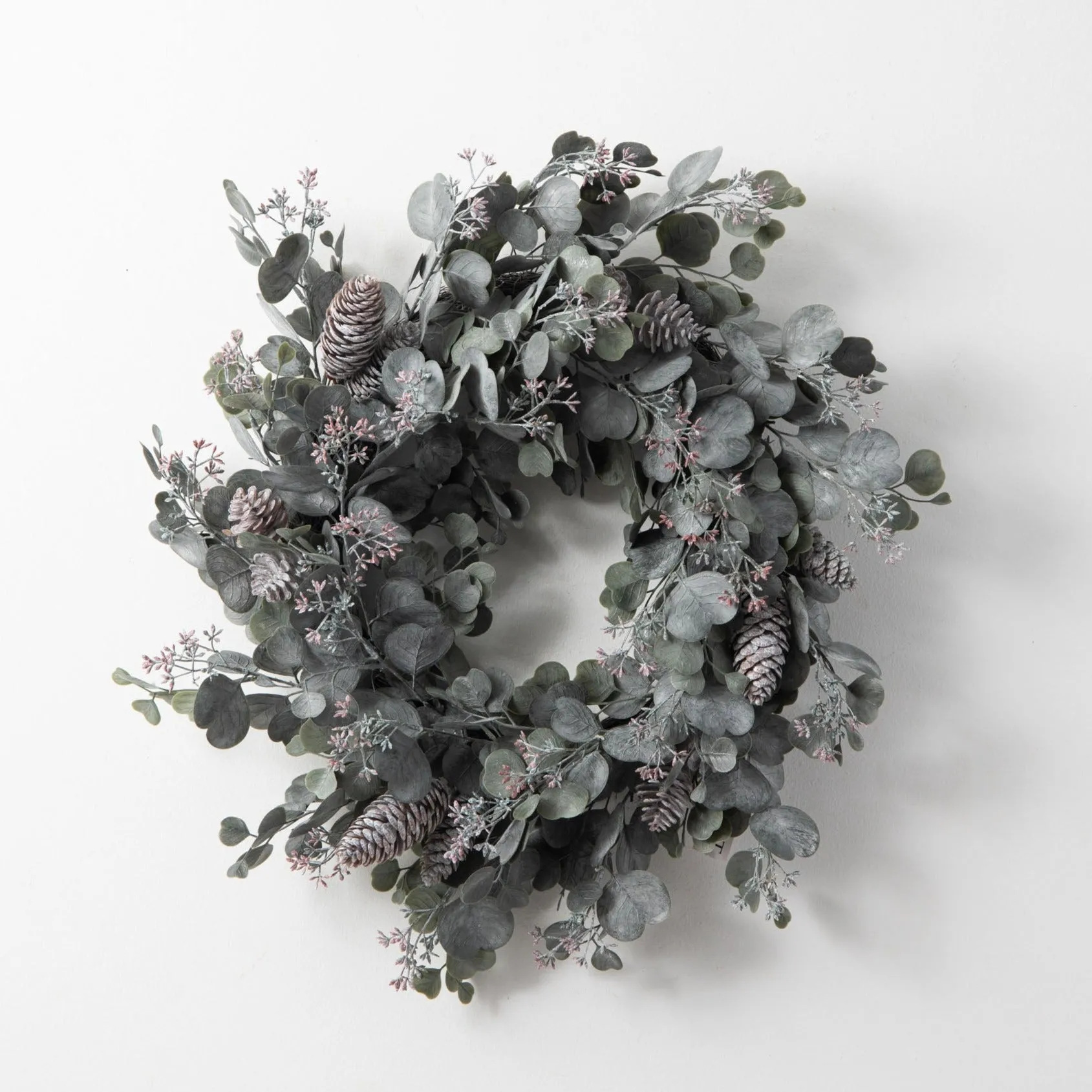 Candlelit Evenings - Faux Dusty Green Silver Dollar Eucalyptus & Pinecone Christmas Front Door Winter Wreath