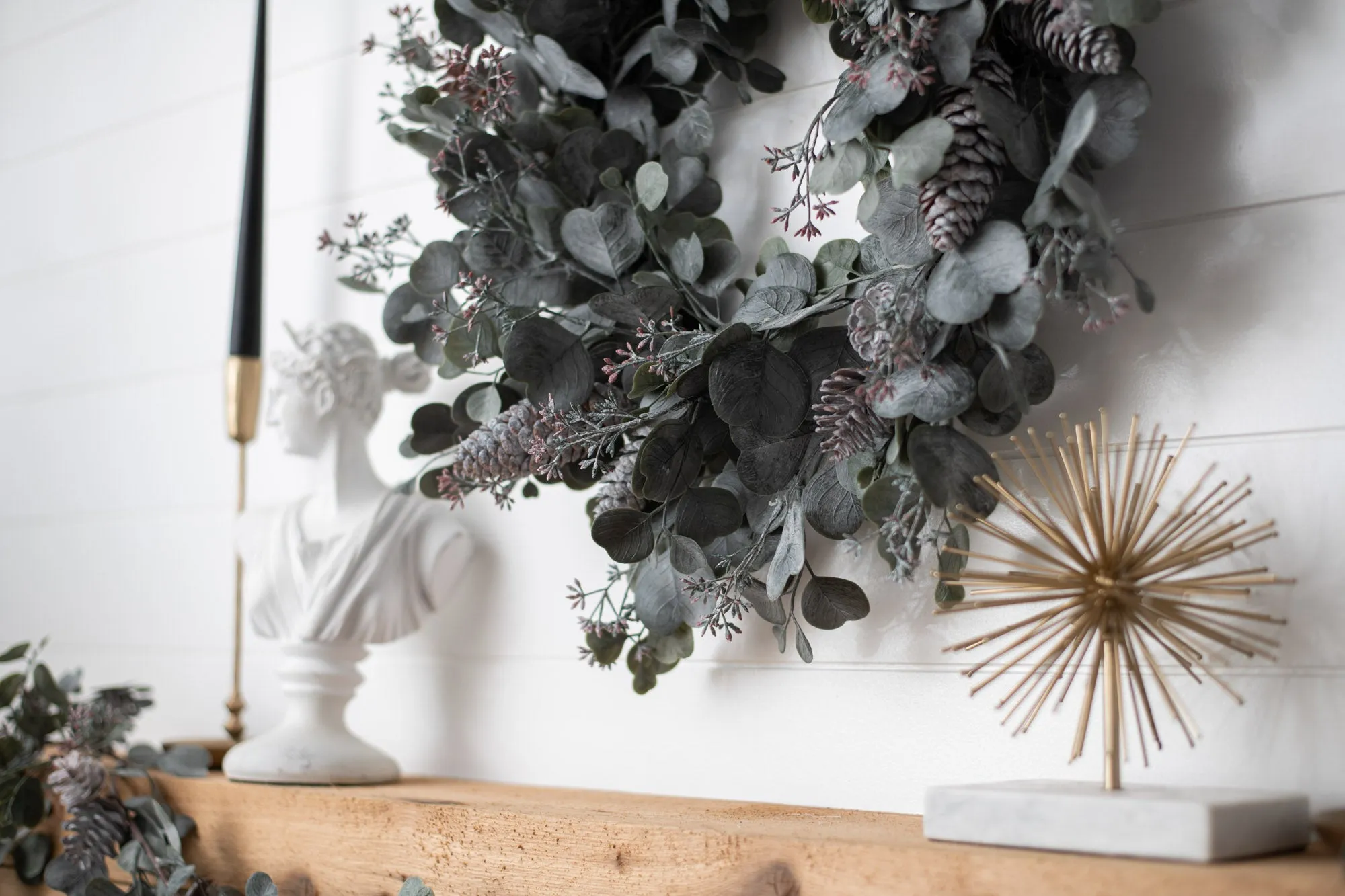 Candlelit Evenings - Faux Dusty Green Silver Dollar Eucalyptus & Pinecone Christmas Front Door Winter Wreath