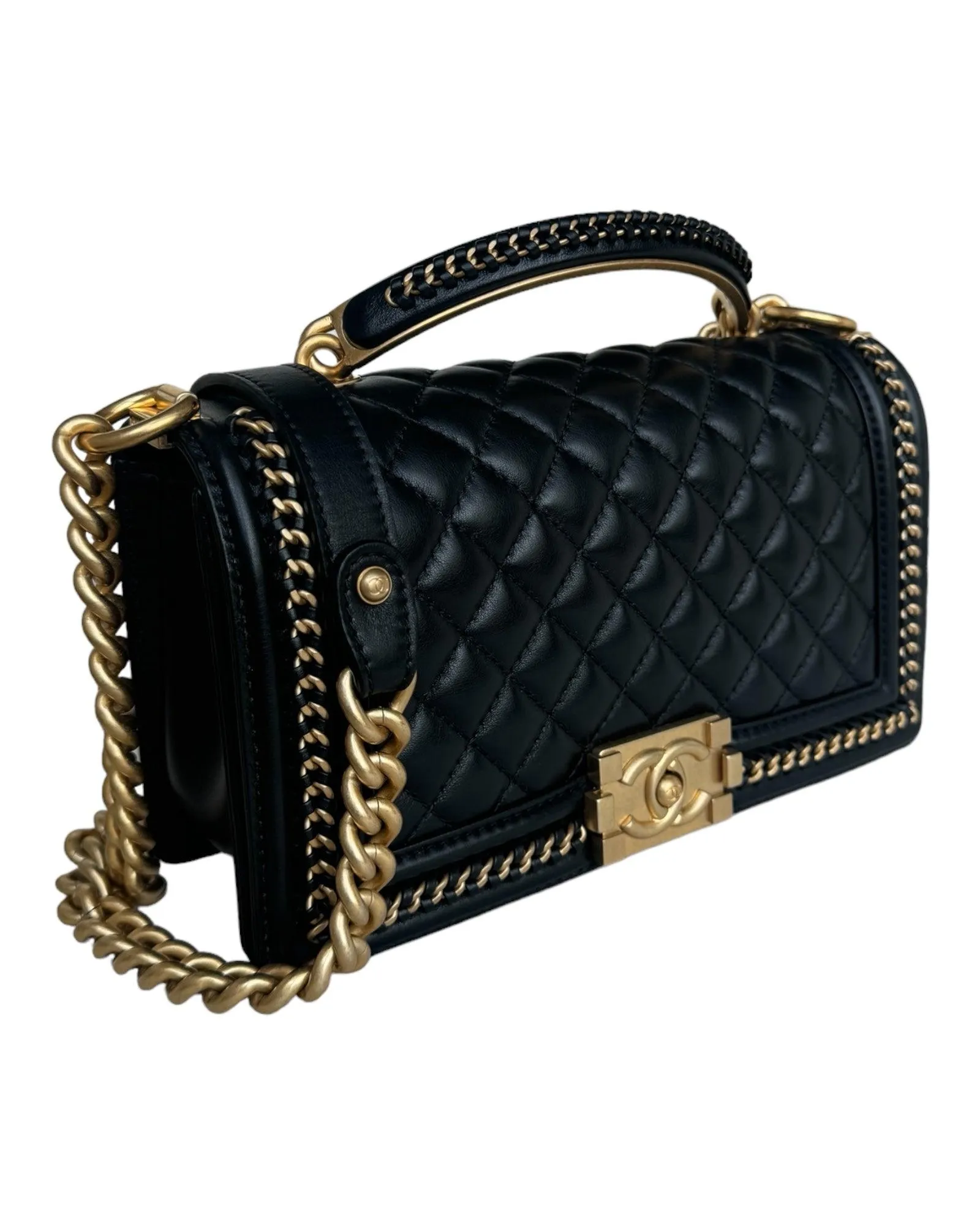 Chanel Calfskin Medium Boy Quilted Flap Bag With Top Handle