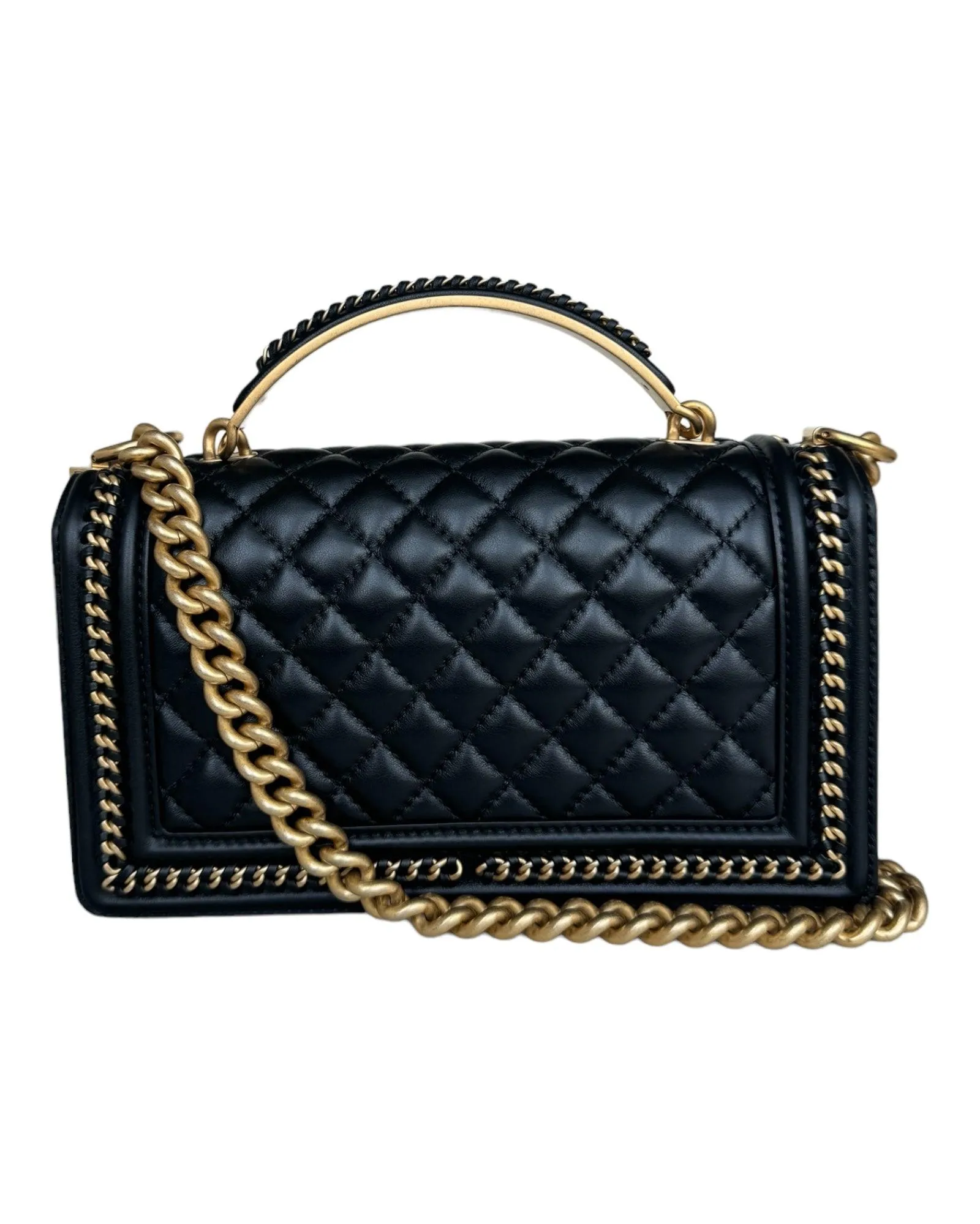 Chanel Calfskin Medium Boy Quilted Flap Bag With Top Handle