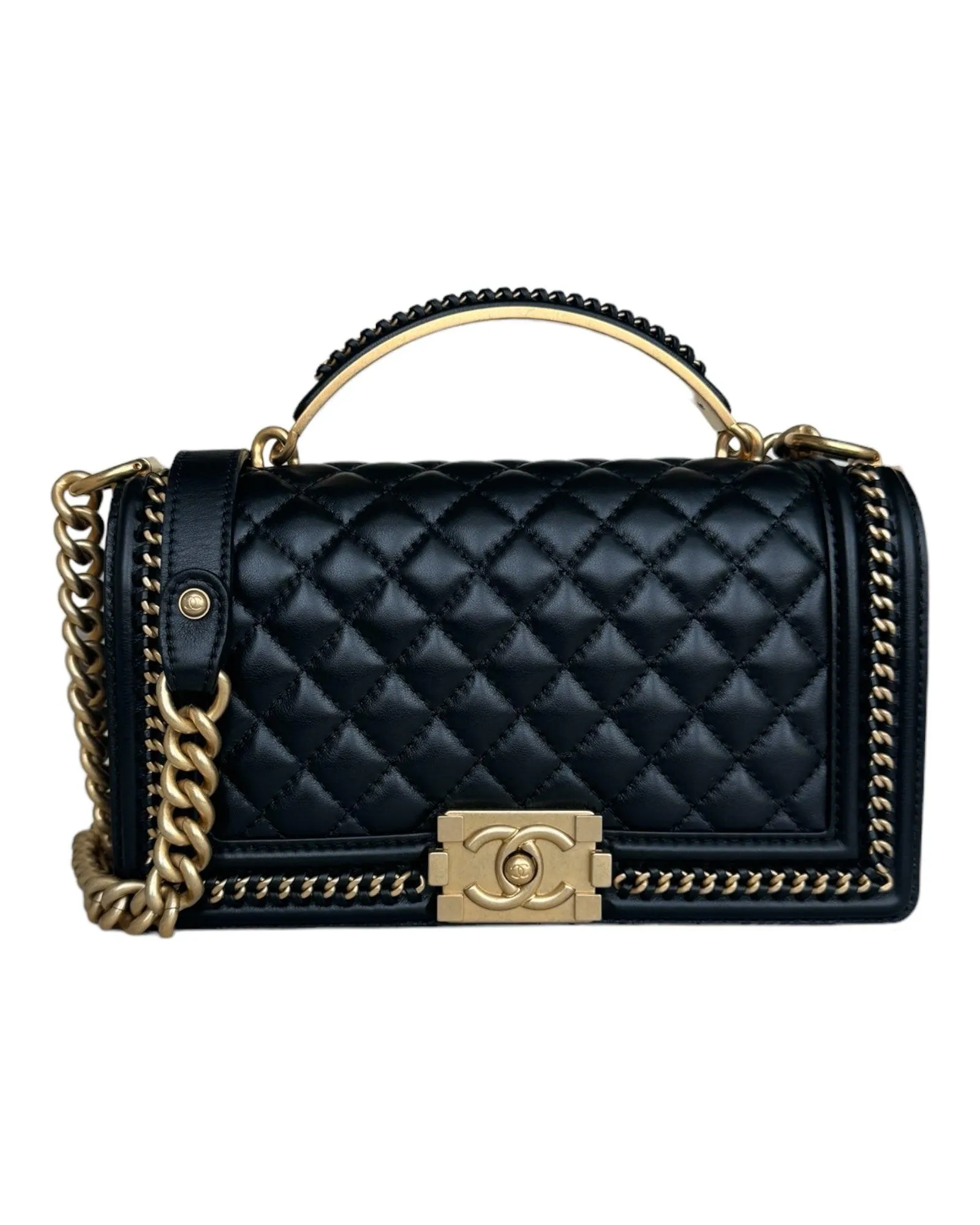 Chanel Calfskin Medium Boy Quilted Flap Bag With Top Handle