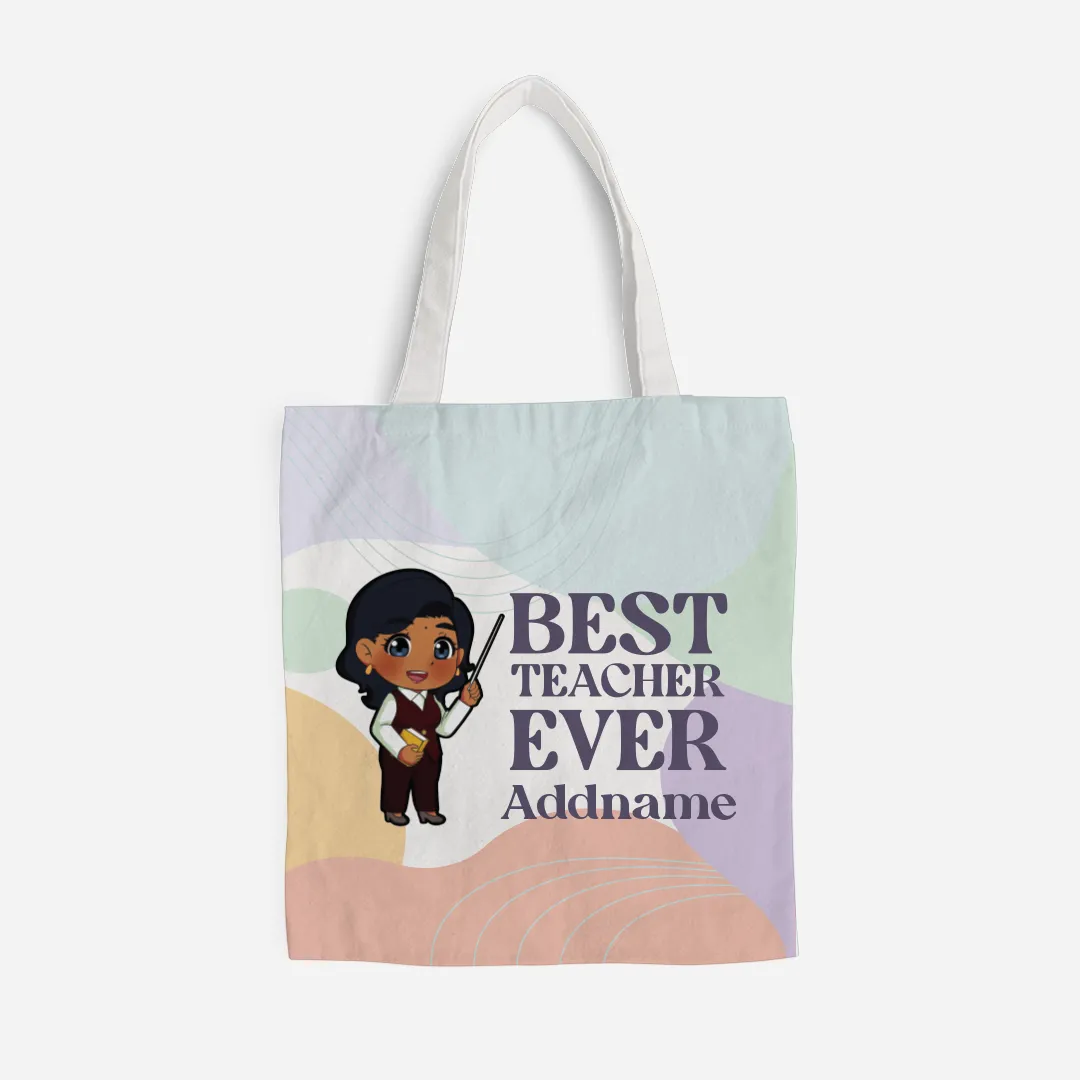 Chibi Best Teacher Ever Pastel Melody - Indian Female Teacher Full Print Tote Bag