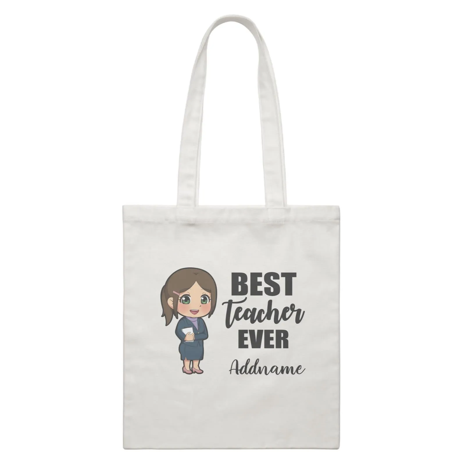 Chibi Teachers Chinese Woman Best Teacher Ever Addname White Canvas Bag