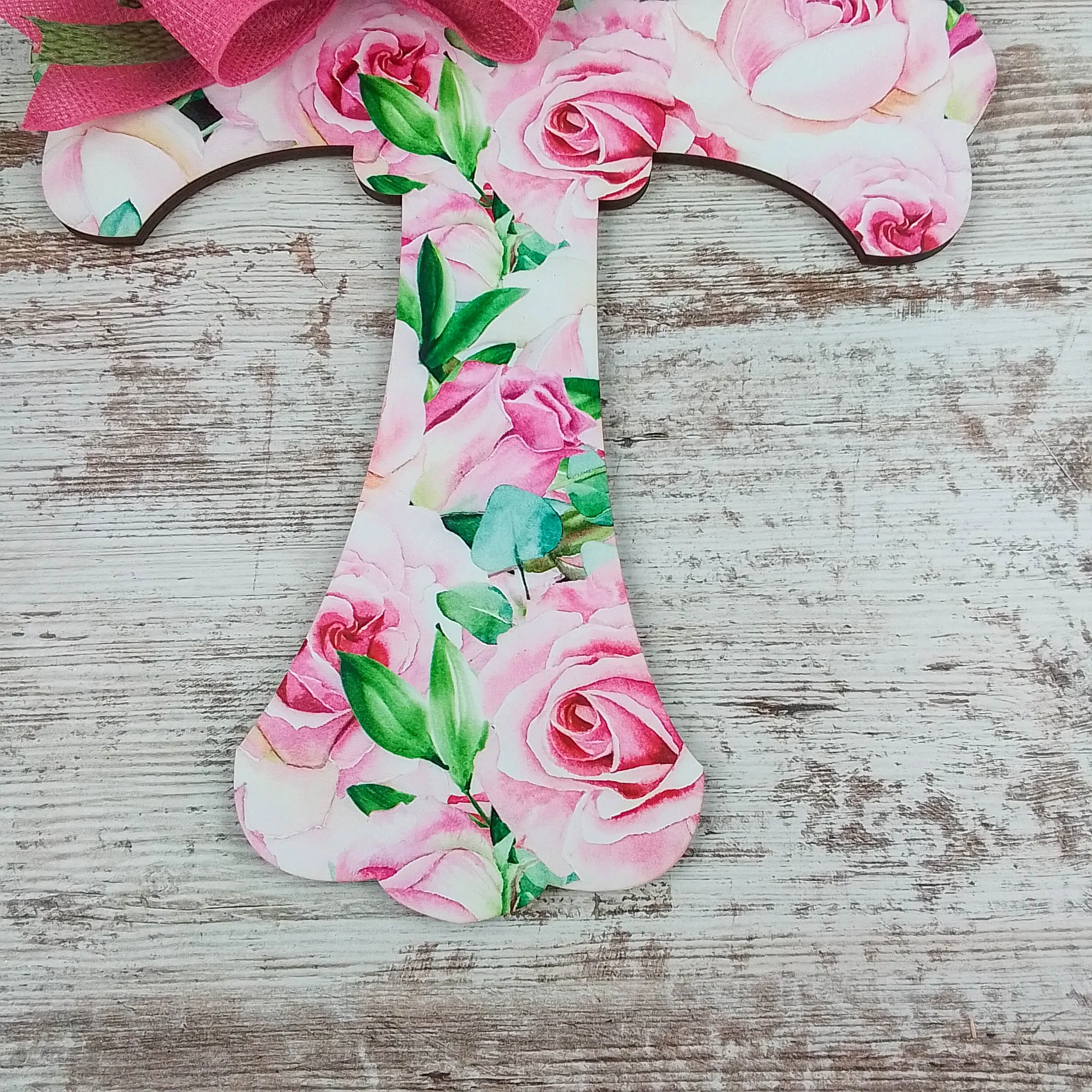 Christian Cross Door Hanger, Floral Birch Wood Decoration, Spiritual Home Décor
