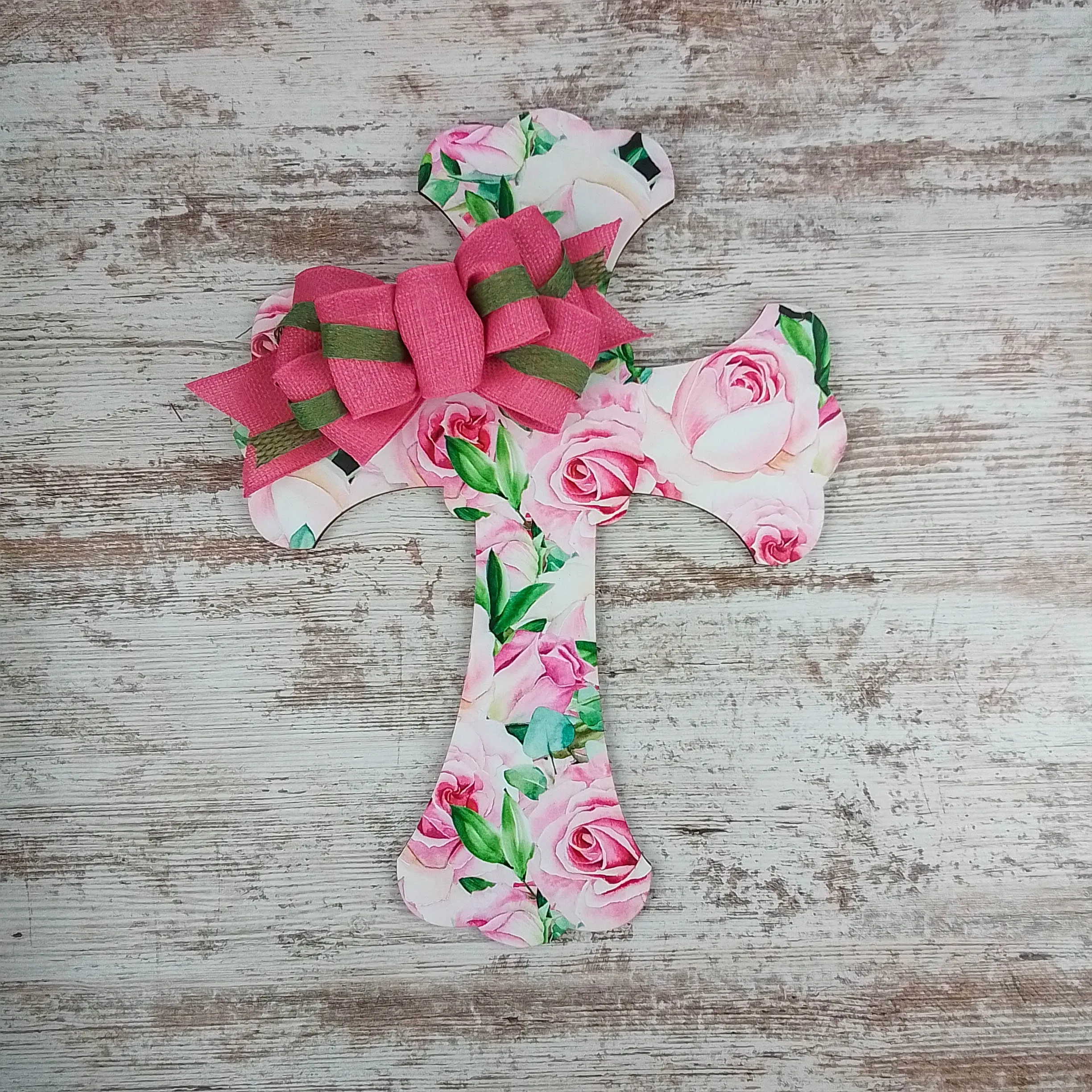 Christian Cross Door Hanger, Floral Birch Wood Decoration, Spiritual Home Décor
