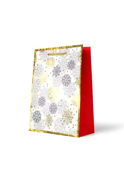 Christmas Gift Bag Medium - Foiled Gold Snowflakes