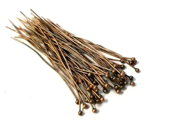 Copper Plated Brass 2 inch, 22g Ball headpins with a 2mm Ball - 100 per bag