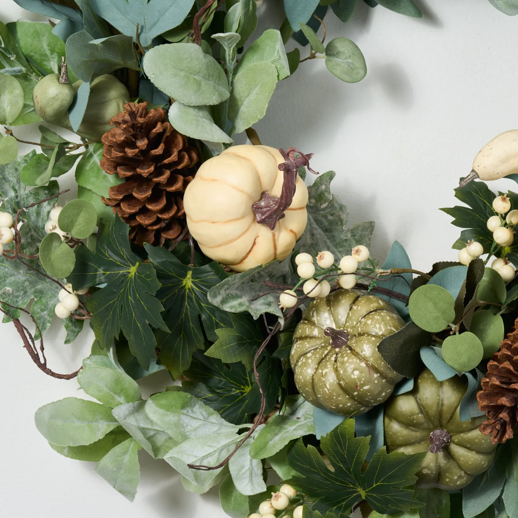 Cream Pumpkin, Eucalyptus & Gourd, Lamb's Ear Fall Harvest Front Door Wreath - Available In 2 Sizes