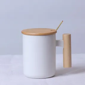 creative wood handle ceramic mug