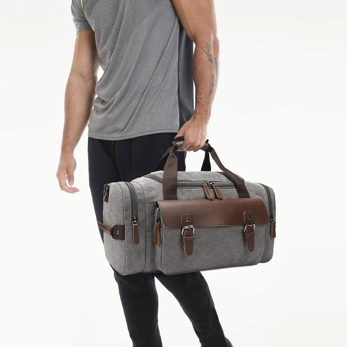 CrossLX™ Men's Canvas Travel Gym Duffle Weekend Bag w/ Leather Accent