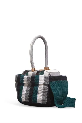 Crossover Knit Bag in Green, Ivory & Grey Cashmere