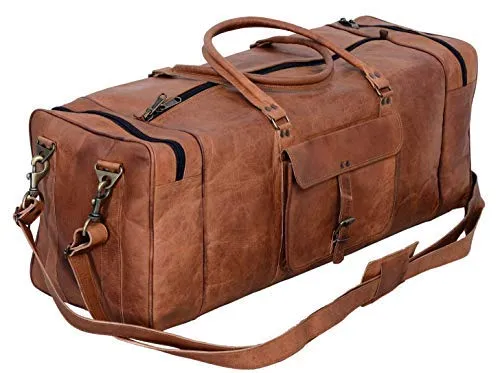 Cuero Bags 30 Inch Large Leather Duffel Travel Duffle Gym Sports Overnight Weekender Bag (Single Pocket)