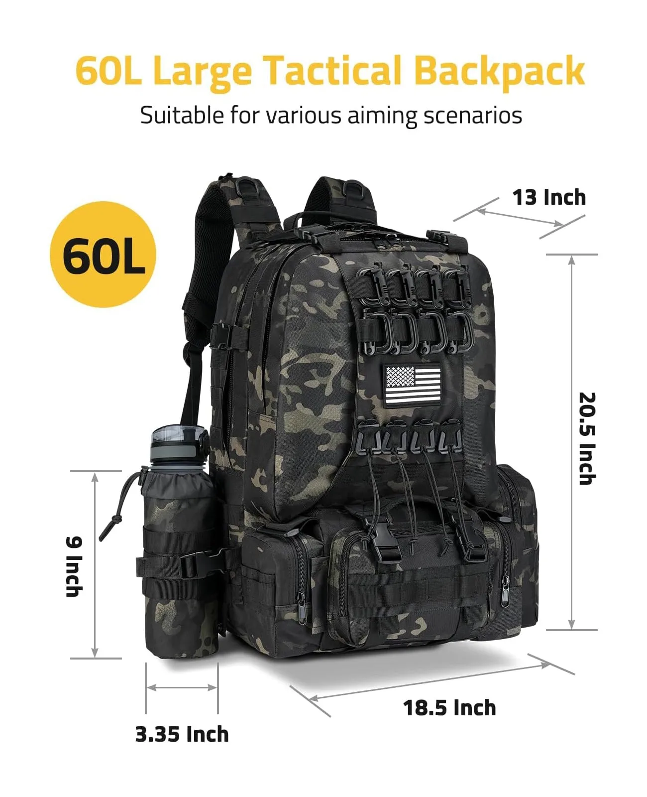 CVLIFE Military Tactical Backpack For Men Large Army Assault Pack